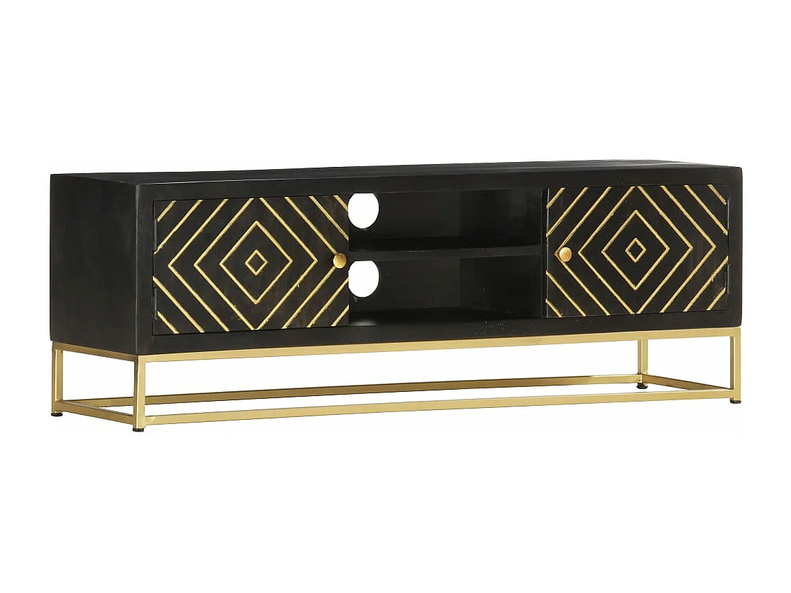 Móvel de TV 120x30x40 cm mangueira maciça preto e dourado