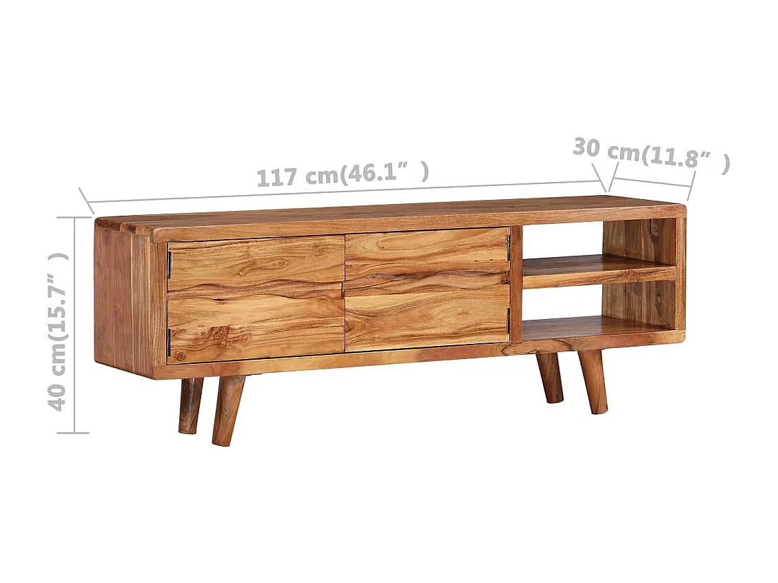 Tv-meubel met bewerkte deuren 117x30x40 cm massief acaciahout