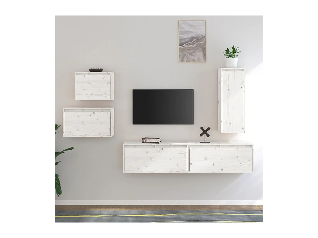 Meubles TV 5 pcs Blanc Bois massif de pin