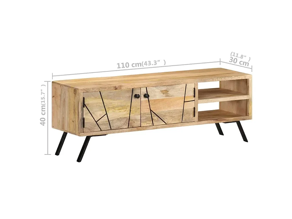 Meuble TV 110x30x40 cm Bois massif de manguier