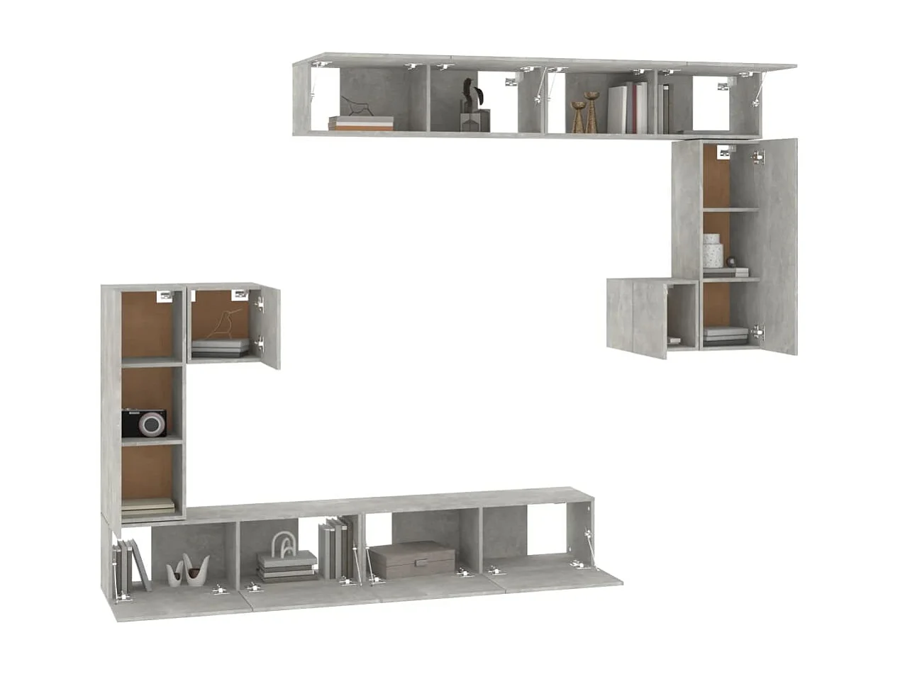 Tv-wandmeubel bewerkt hout betongrijs