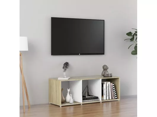 Kauf Unique TV-Schrank Weiß und Sonoma-Eiche 107x35x37 cm Holzwerkstoff