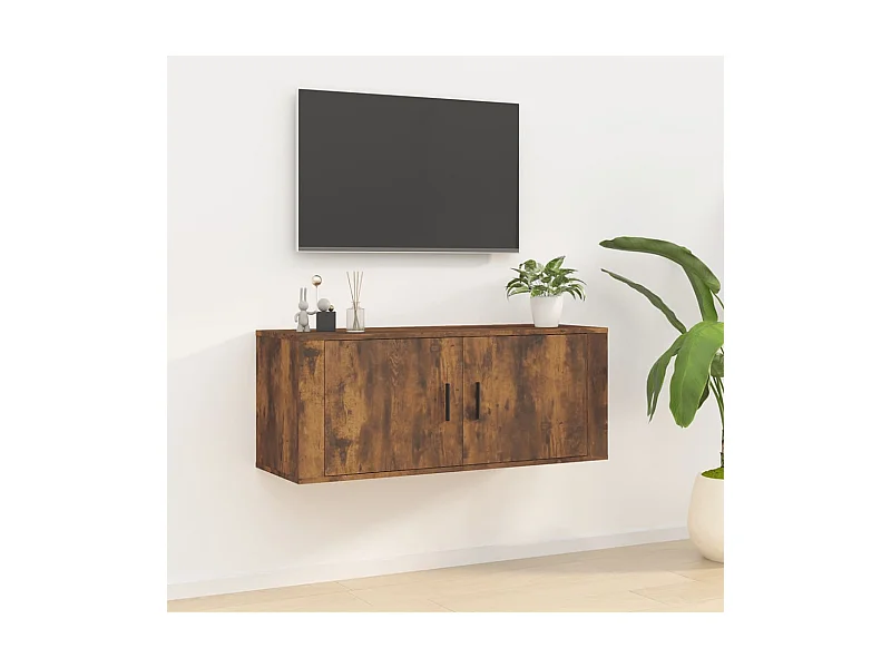 Meuble TV mural Chêne fumé 100x34,5x40 cm