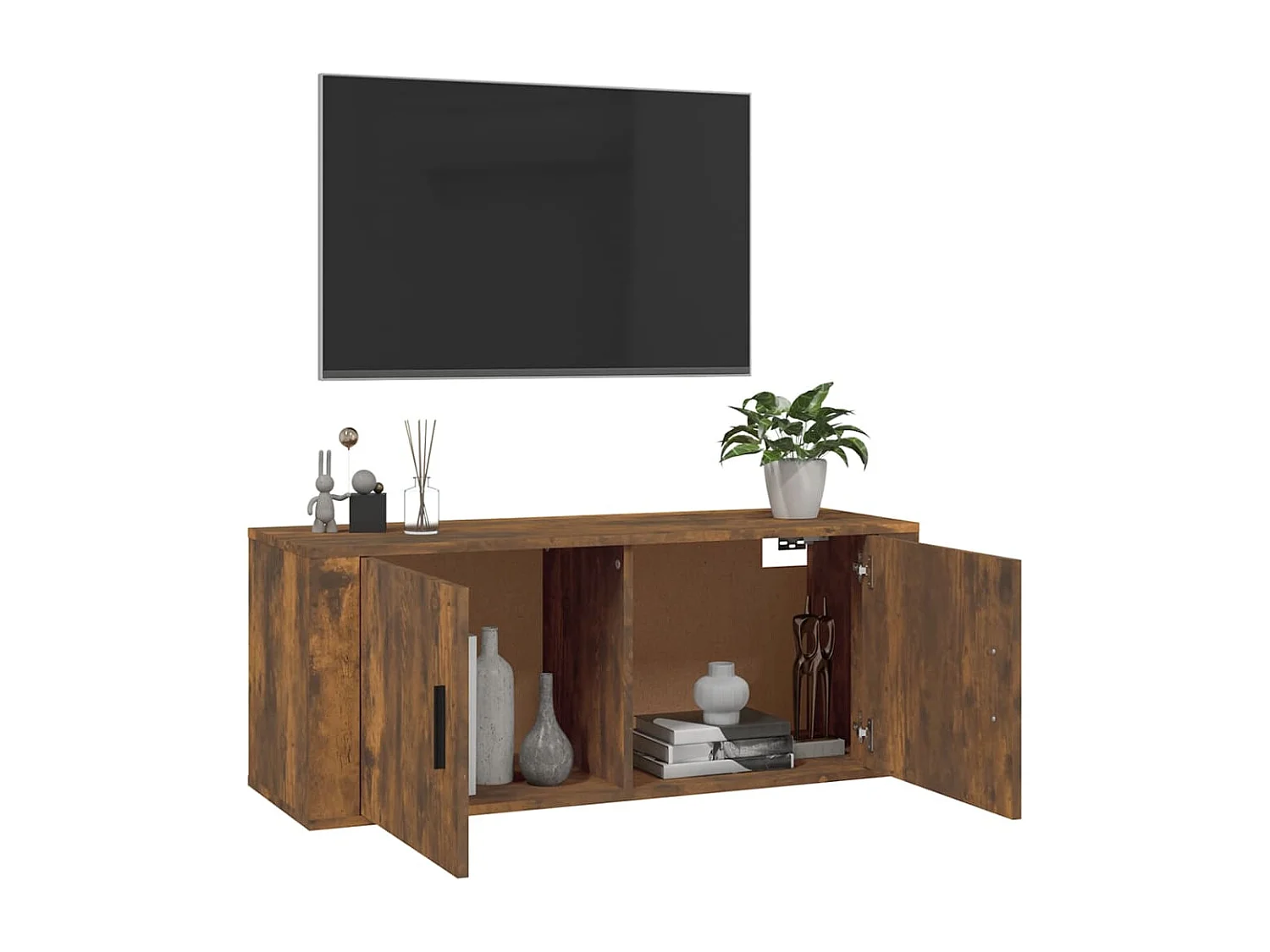 Meuble TV mural Chêne fumé 100x34,5x40 cm