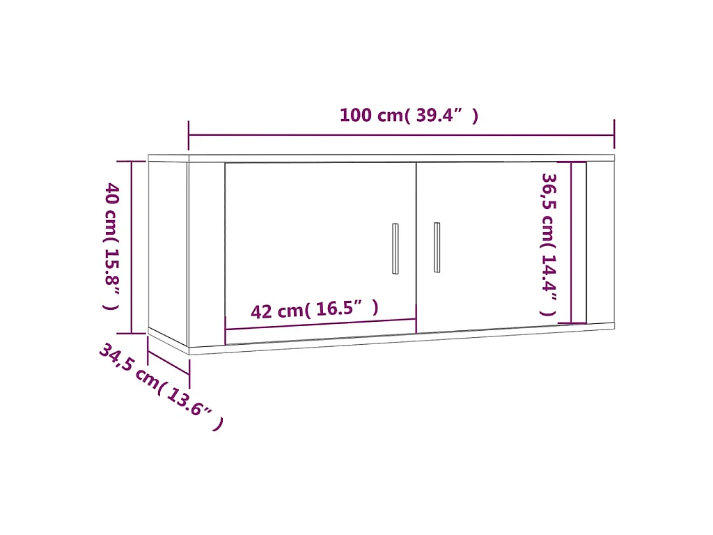 Meuble TV mural Chêne fumé 100x34,5x40 cm