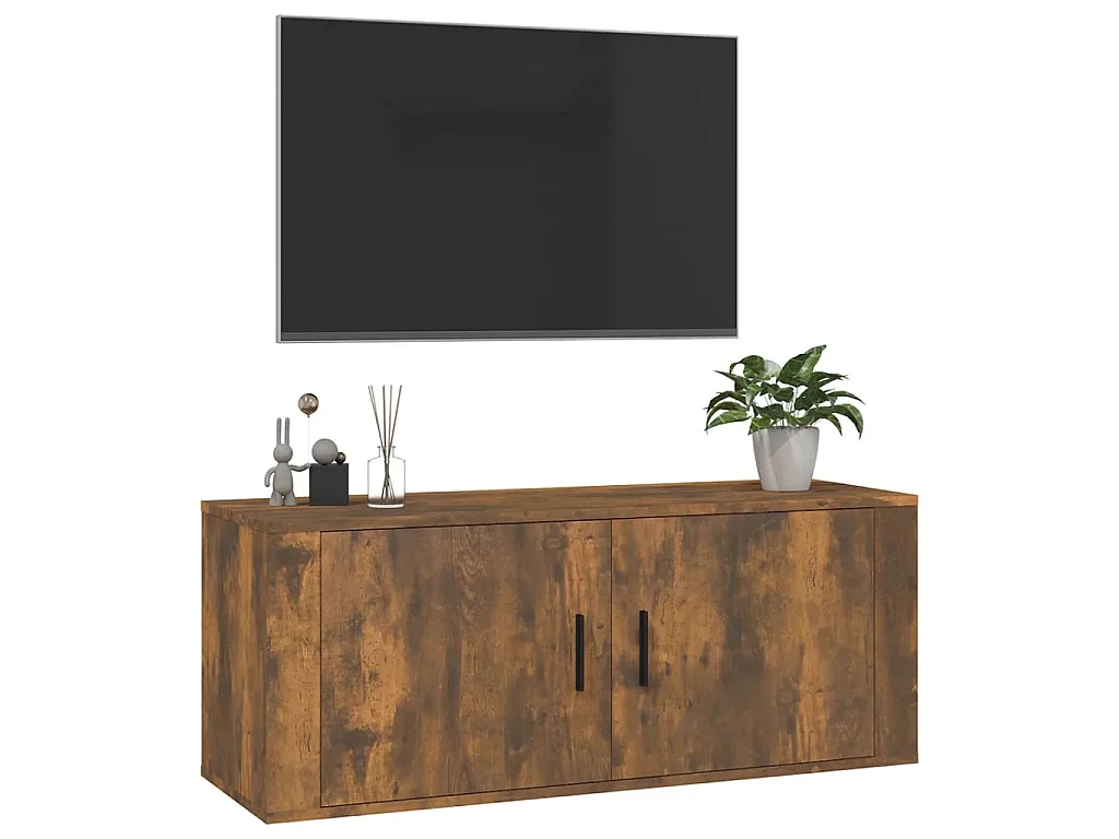 Meuble TV mural Chêne fumé 100x34,5x40 cm
