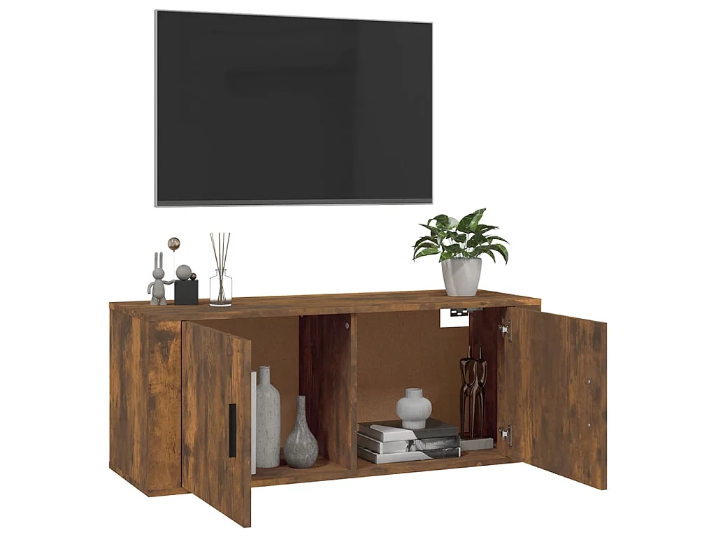 Meuble TV mural Chêne fumé 100x34,5x40 cm