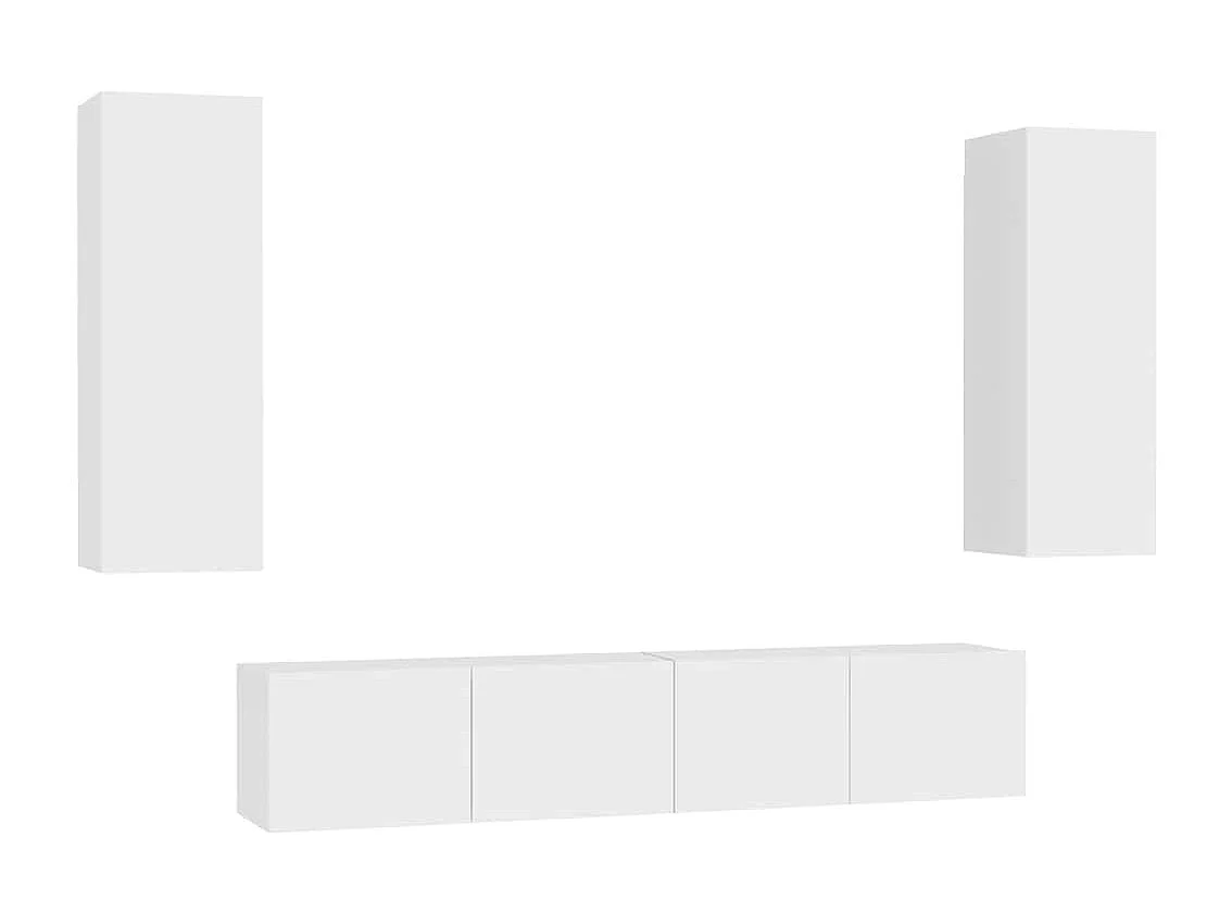 4 pcs conjunto de móveis de TV contraplacado branco