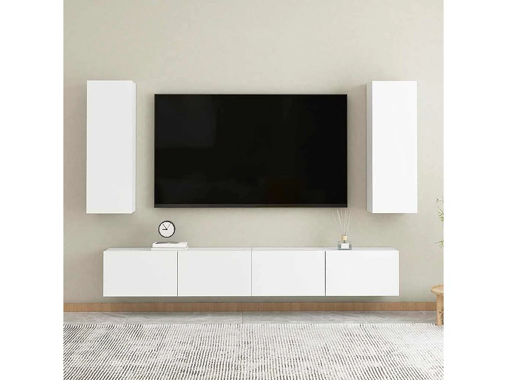 4 pcs conjunto de móveis de TV contraplacado branco