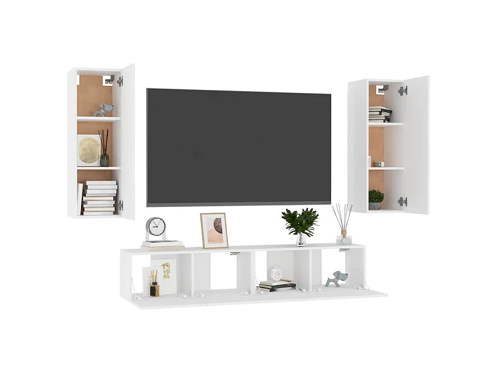 Ensemble de meubles TV 4 pcs Blanc Bois d'ingénierie