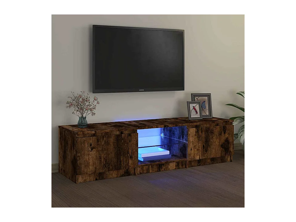 Meuble TV avec lumières LED Chêne fumé 140x40x36 cm