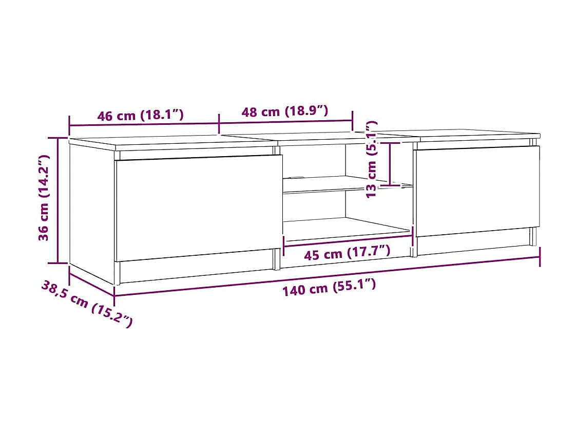 Tv-meubel LED-verlichting 140x40x36 cm gerookt eikenkleurig