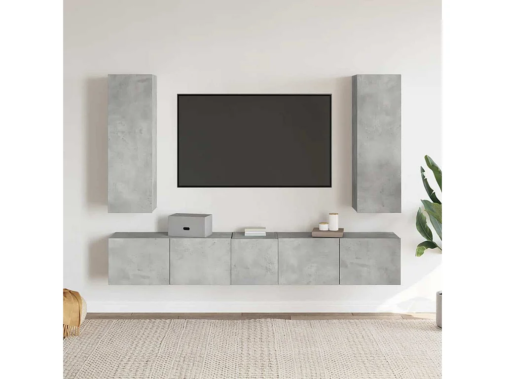 Ensemble de meubles TV 5 pcs Gris béton Bois d'ingénierie