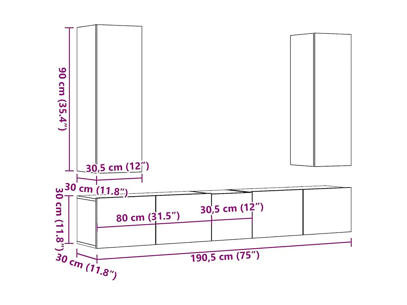 Ensemble de meubles TV 5 pcs Gris béton Bois d'ingénierie