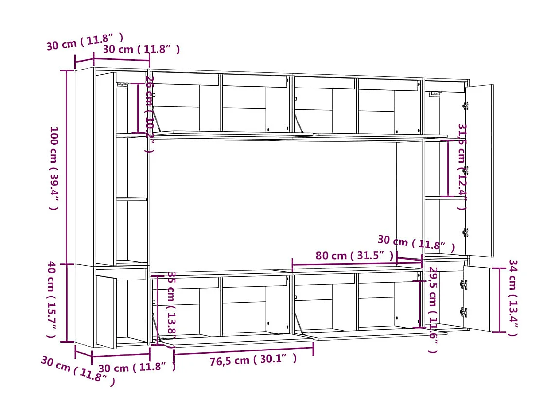 Tv-meubelen 8 st massief grenenhout wit