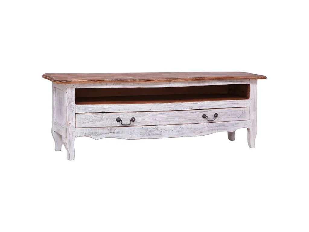 Mobile Porta TV 120x30x40 cm Bianco in Legno Massello di Mogano