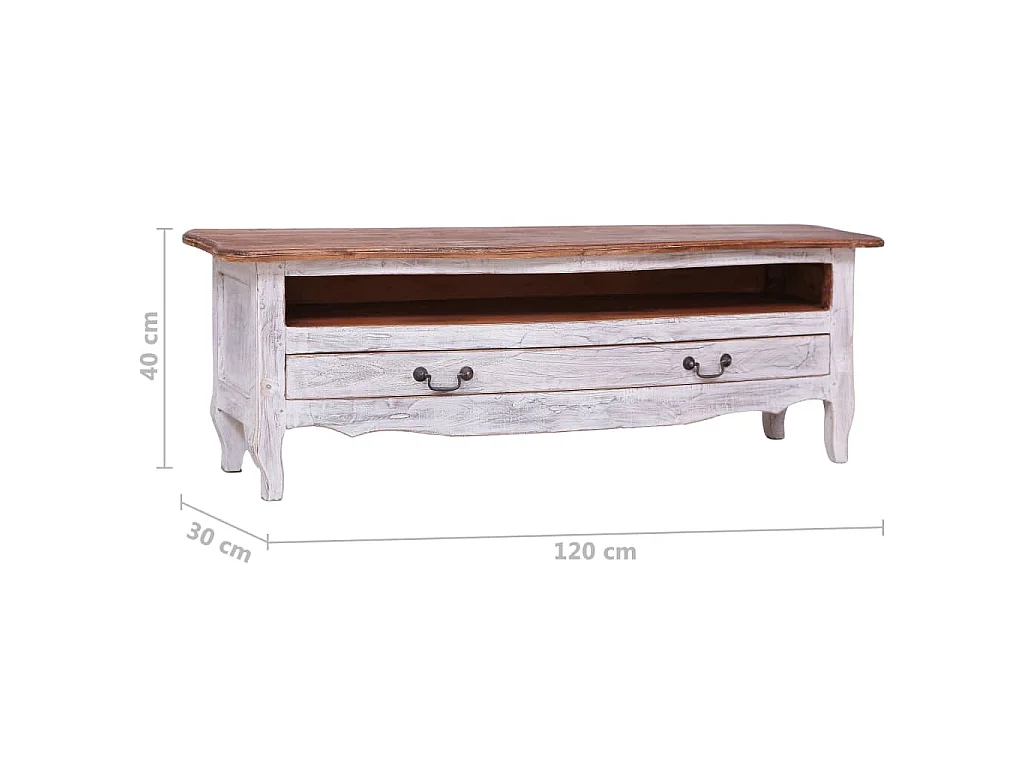 Mobile Porta TV 120x30x40 cm Bianco in Legno Massello di Mogano