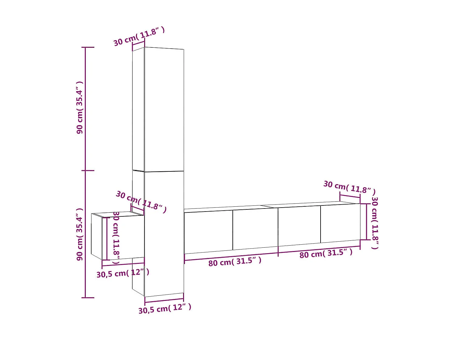 5-tlg. TV-Schrank-Set Braun Eichen-Optik Holzwerkstoff