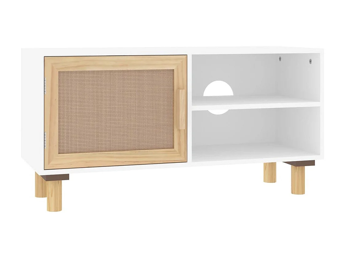 Mueble para TV madera maciza pino y ratán natural 80x30x40 cm