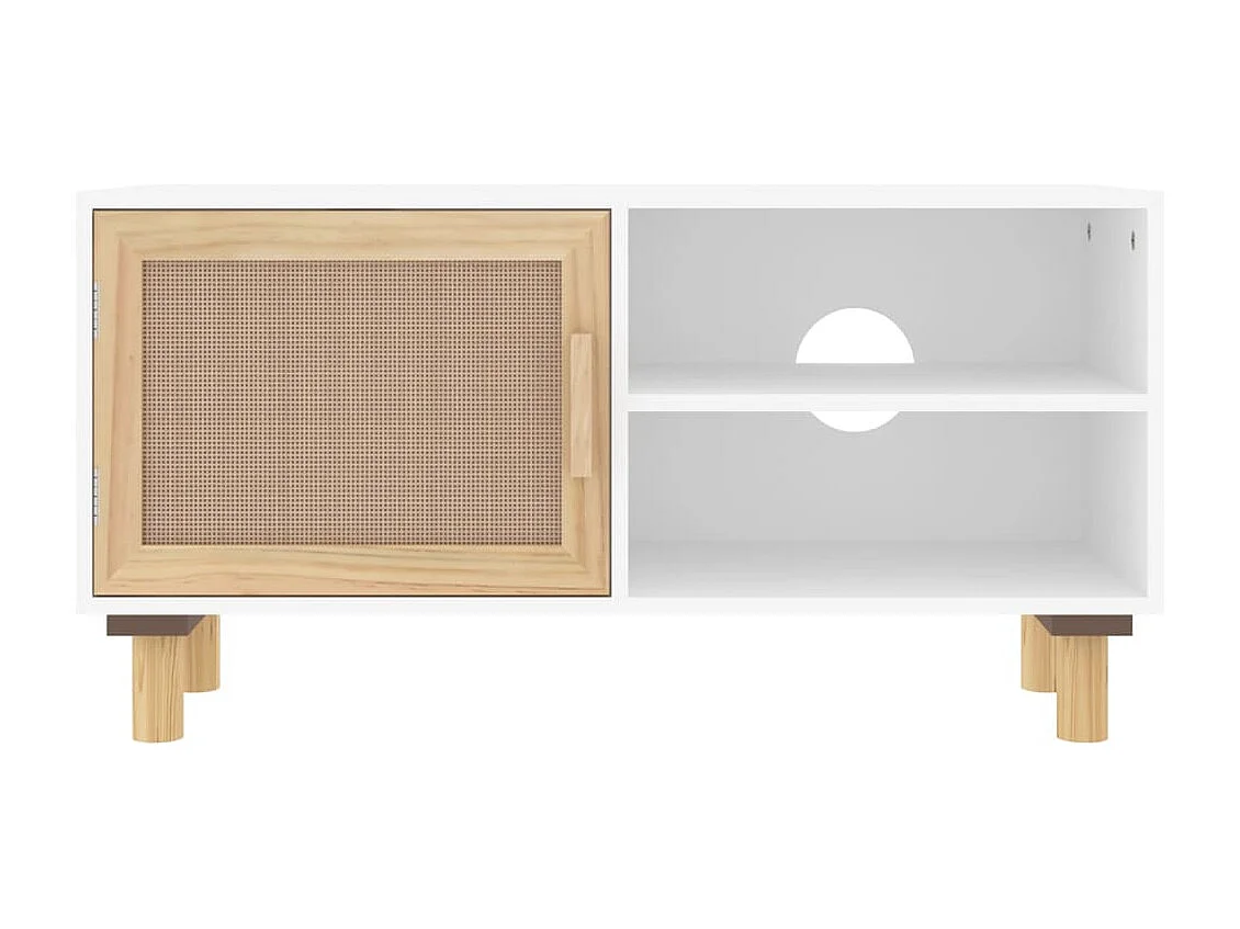 Mueble para TV madera maciza pino y ratán natural 80x30x40 cm