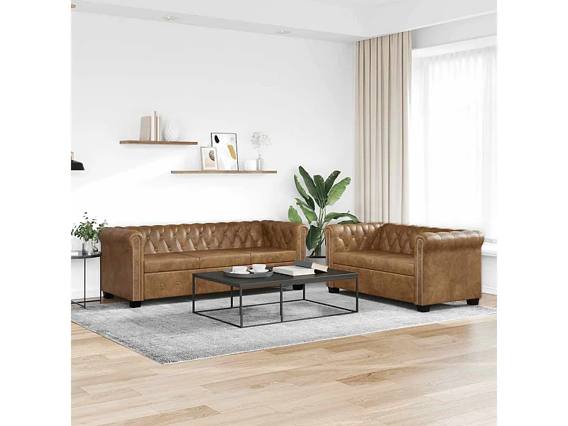 Ensemble de canapé Chesterfield à 2 et 3 places marron