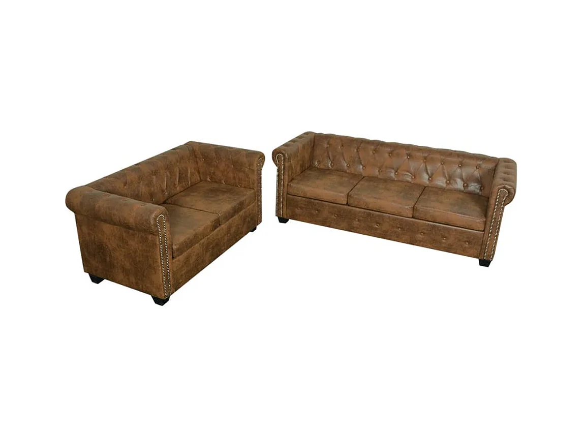 Ensemble de canapé Chesterfield à 2 et 3 places marron