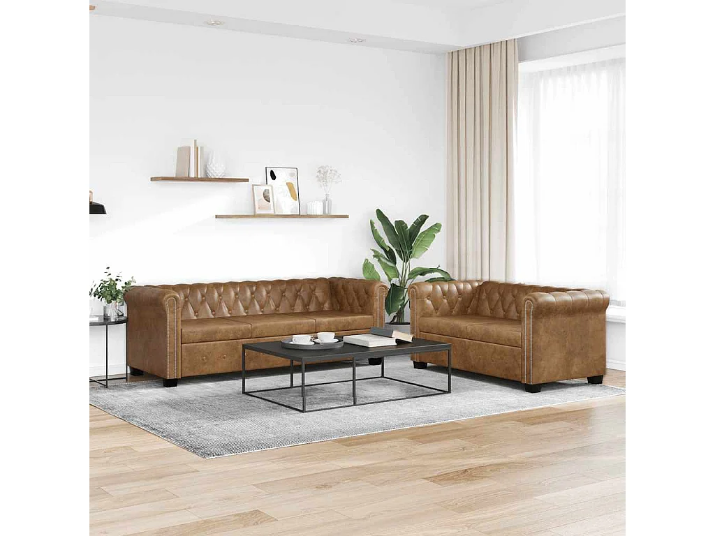 Chesterfield-Sofas 2-Sitzer und 3-Sitzer Braun