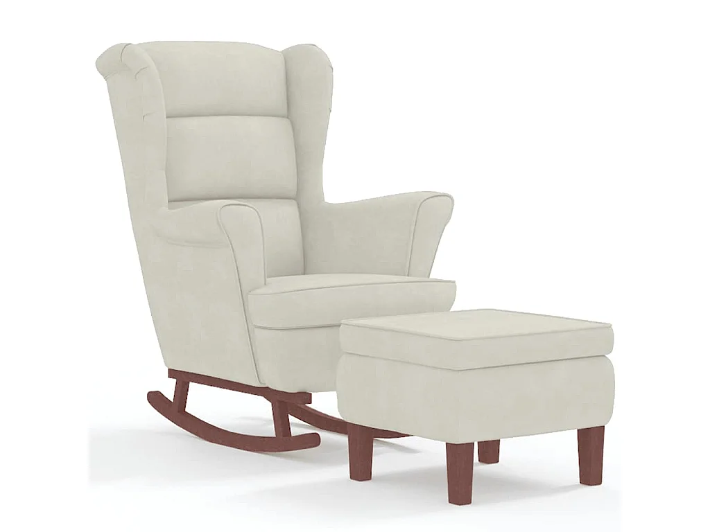 Schommelstoel met oorleuning, crèmekleurig fluweel massief hout