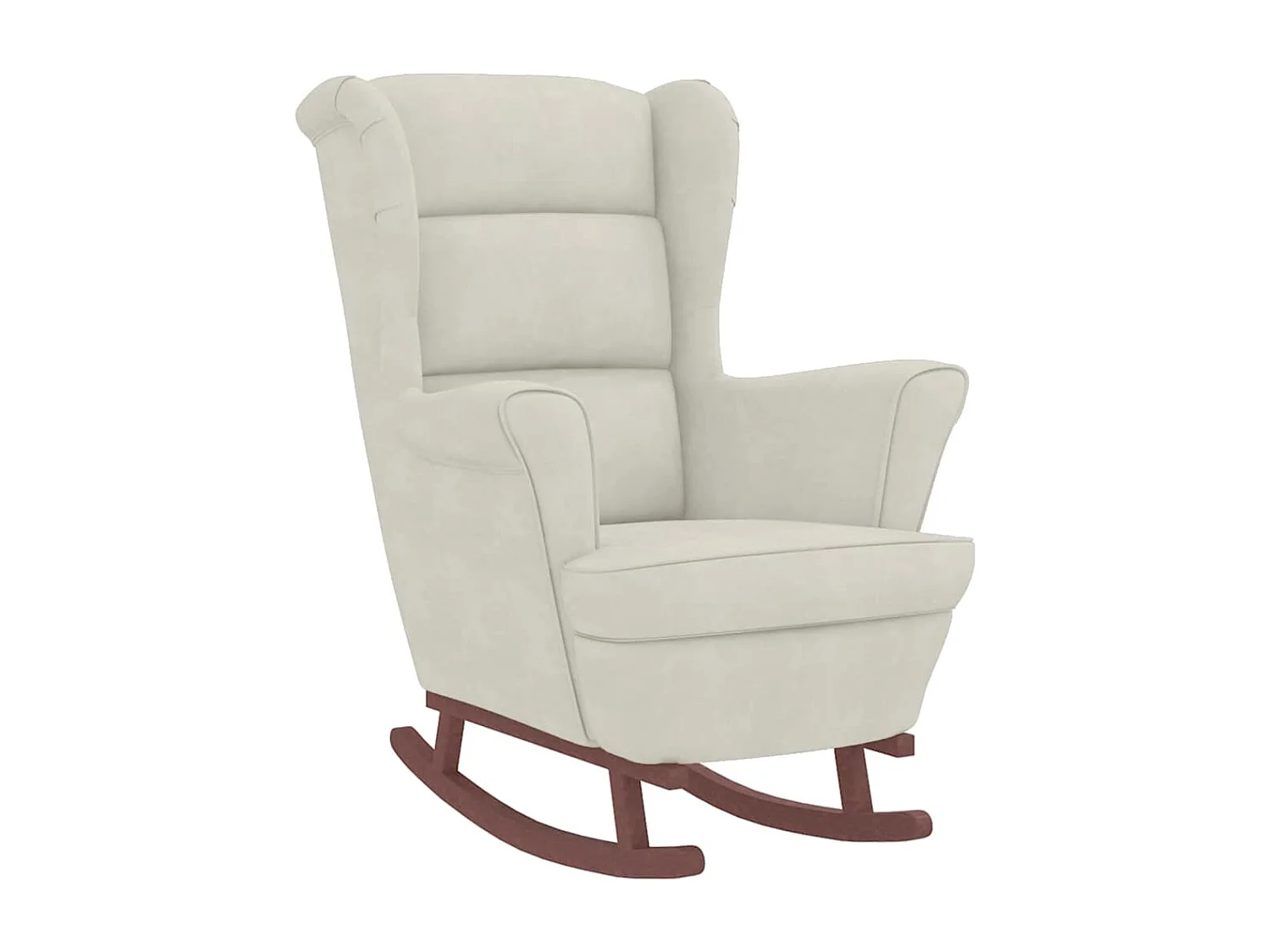 Schommelstoel met oorleuning, crèmekleurig fluweel massief hout