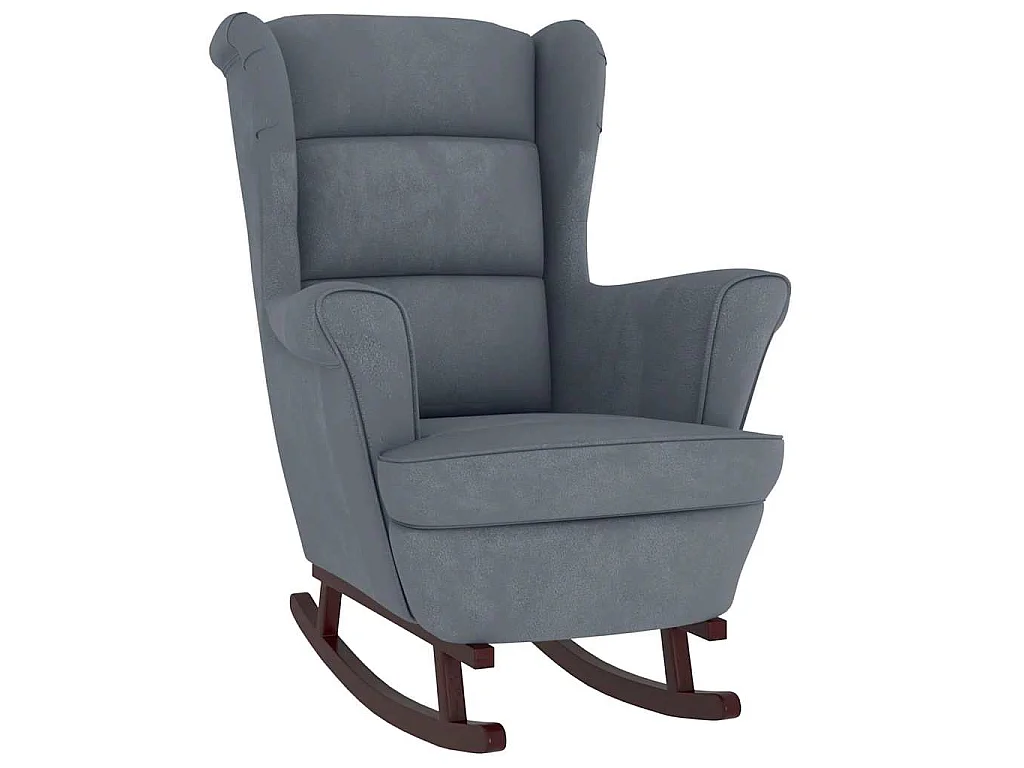 Fauteuil à bascule à oreilles en velours gris foncé bois massif