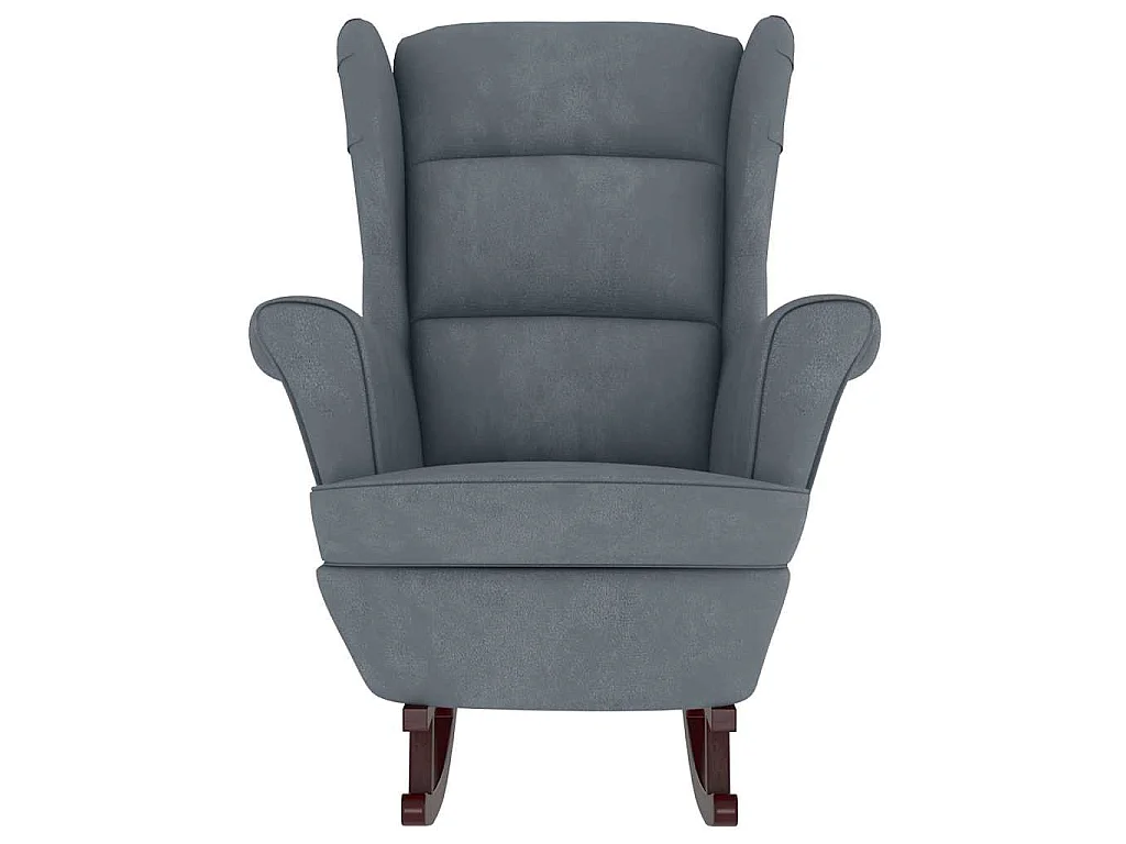 Fauteuil à bascule à oreilles en velours gris foncé bois massif