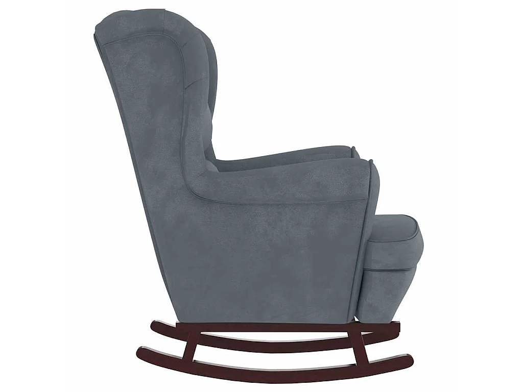 Fauteuil à bascule à oreilles en velours gris foncé bois massif