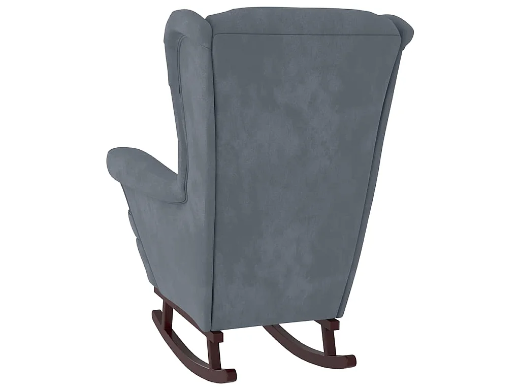 Fauteuil à bascule à oreilles en velours gris foncé bois massif