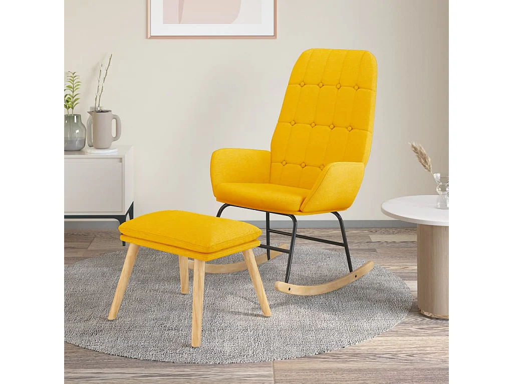 Chaise à bascule avec repose-pied Jaune moutarde Tissu