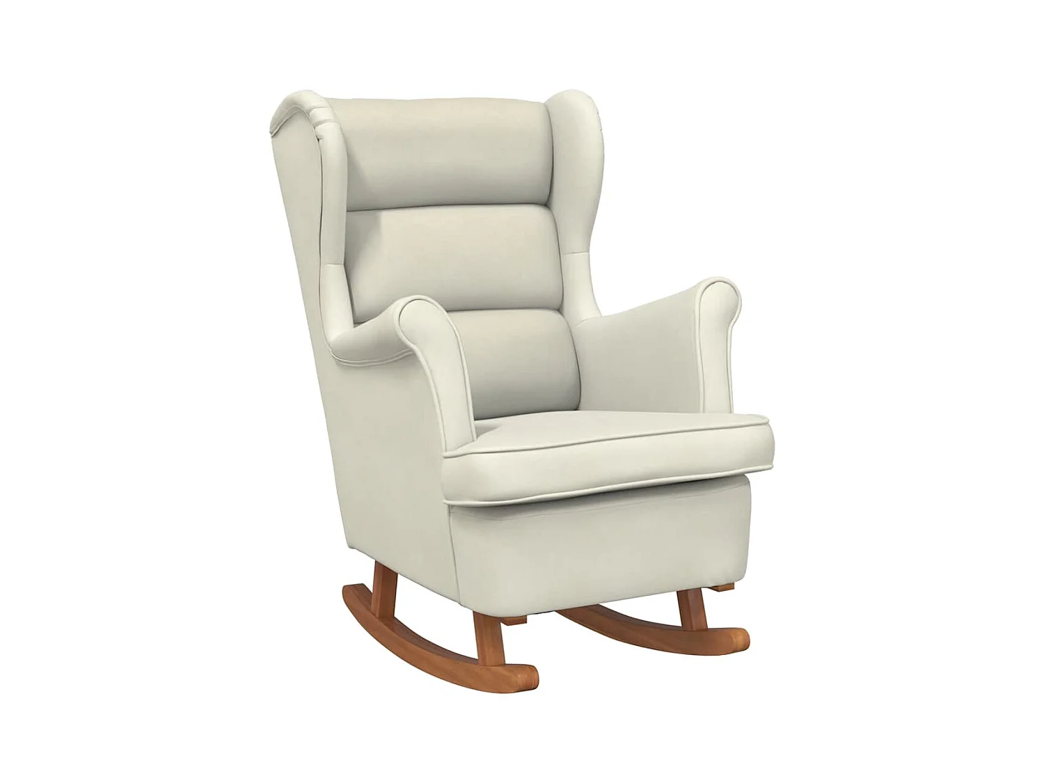 Fauteuil à bascule à oreilles en velours crème bois massif