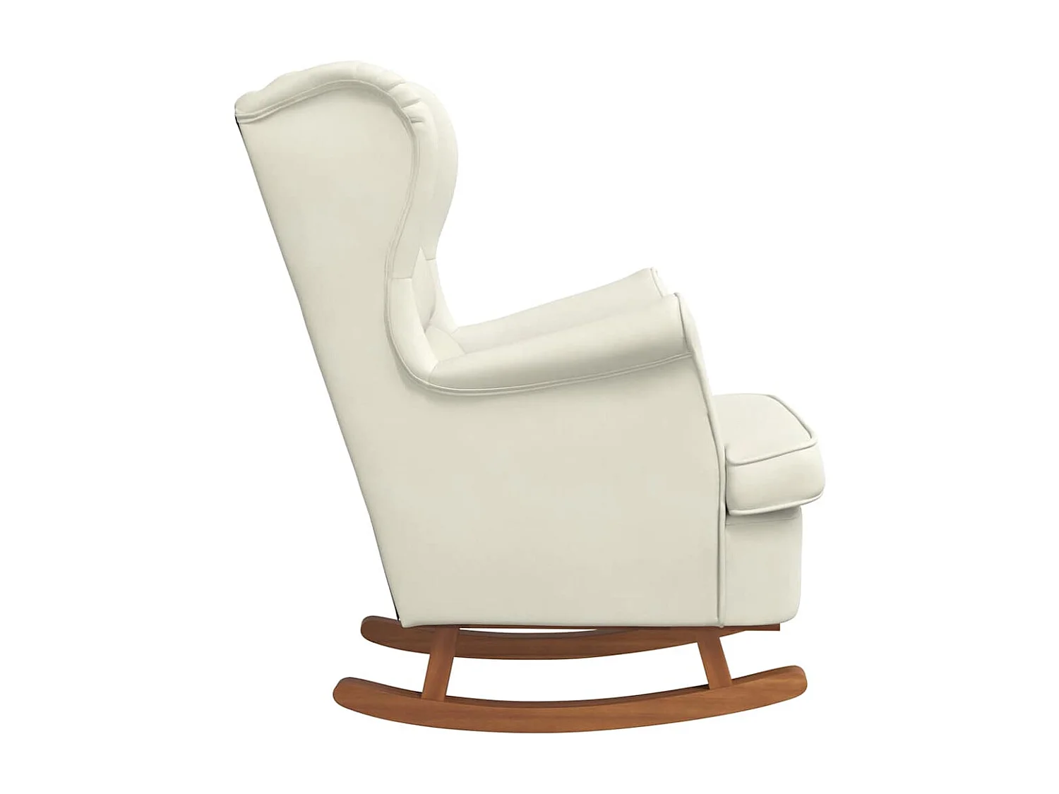 Fauteuil à bascule à oreilles en velours crème bois massif