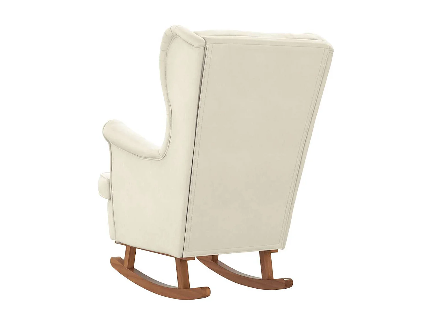 Fauteuil à bascule à oreilles en velours crème bois massif