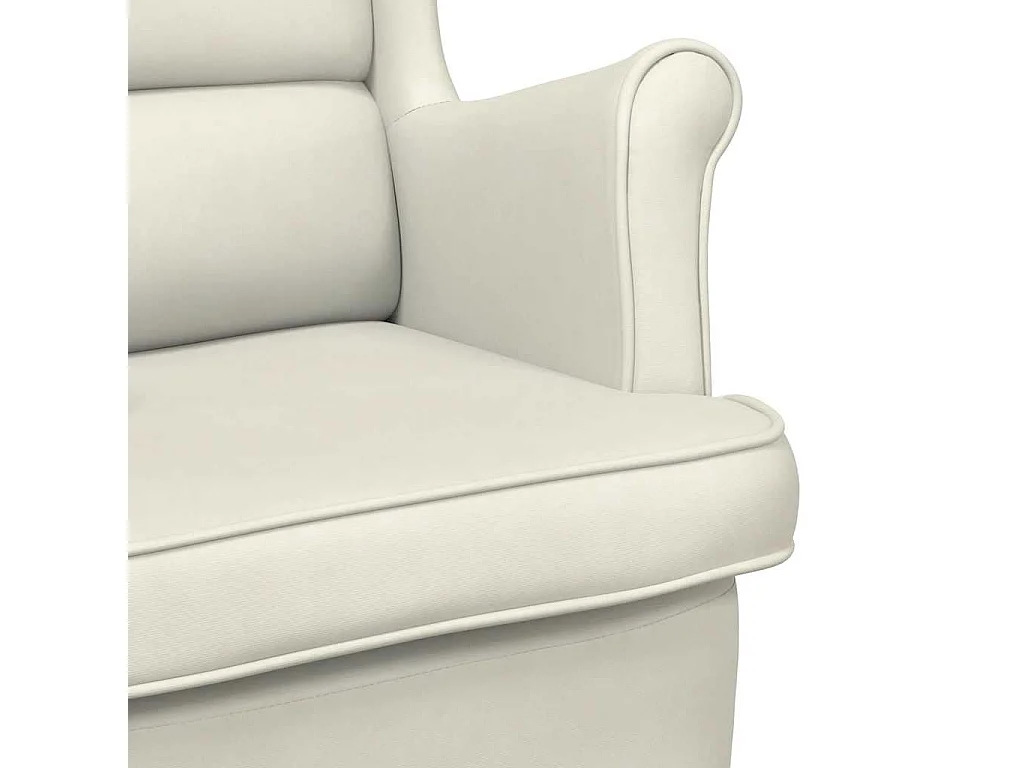 Fauteuil à bascule à oreilles en velours crème bois massif