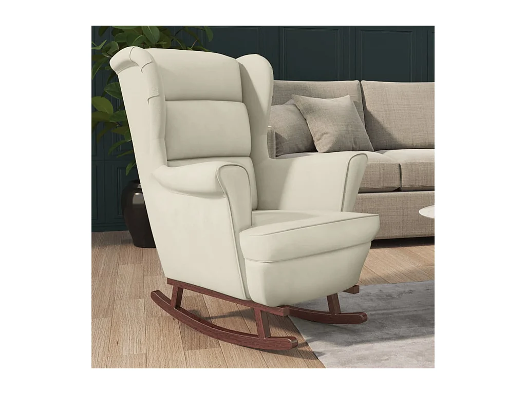 Fauteuil à bascule pieds en bois massif d'hévéa Crème Velours