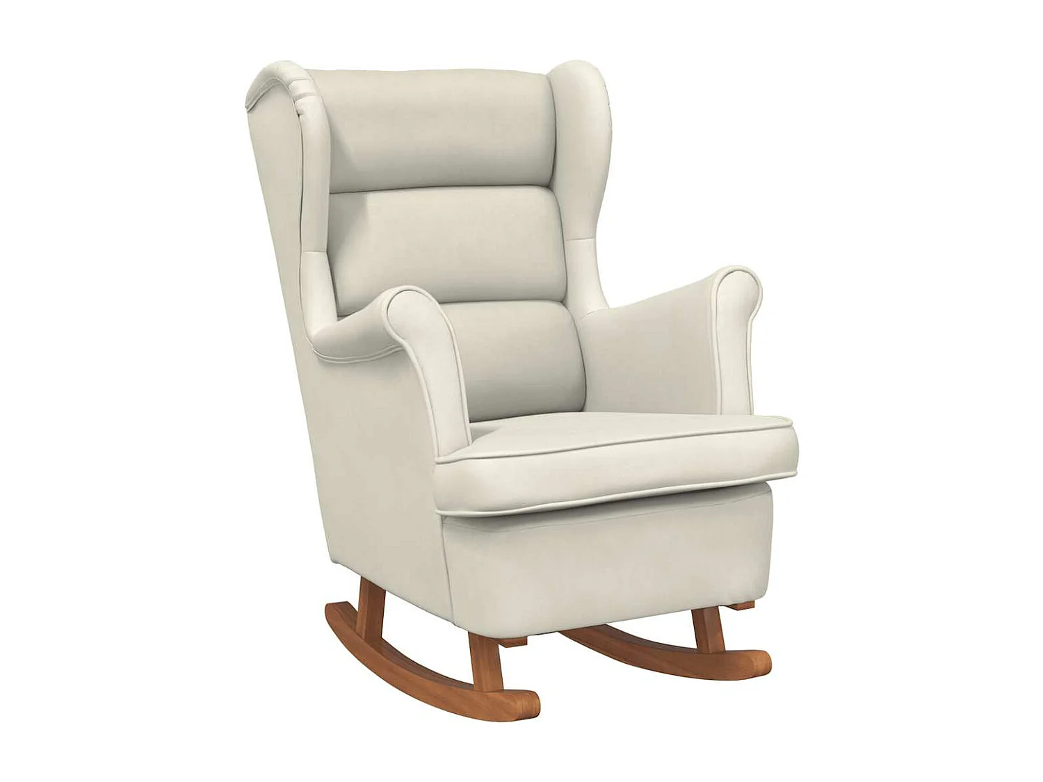 Schommelstoel met oorleuning crèmekleurig fluweel massief hout