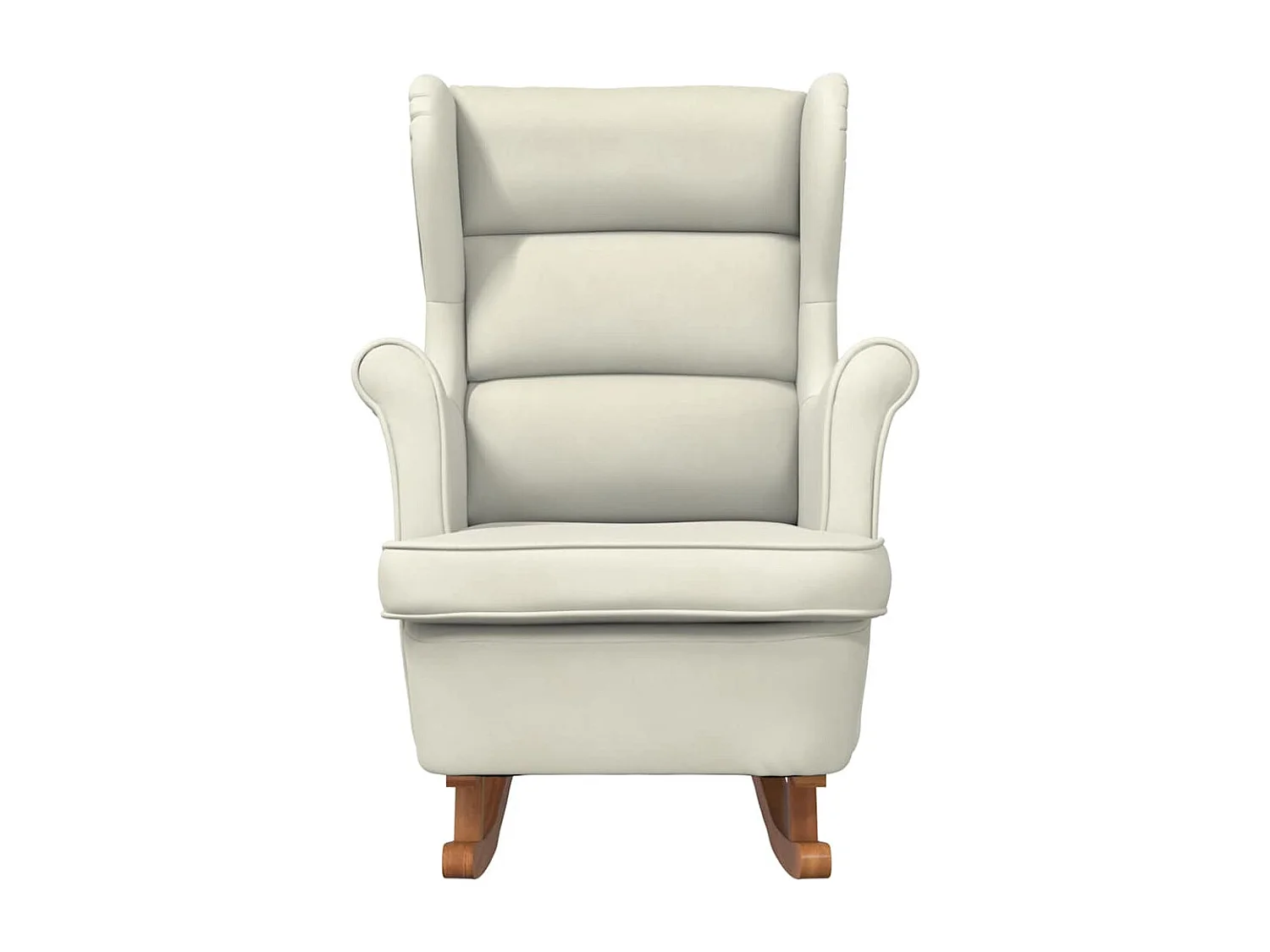 Schommelstoel met oorleuning crèmekleurig fluweel massief hout