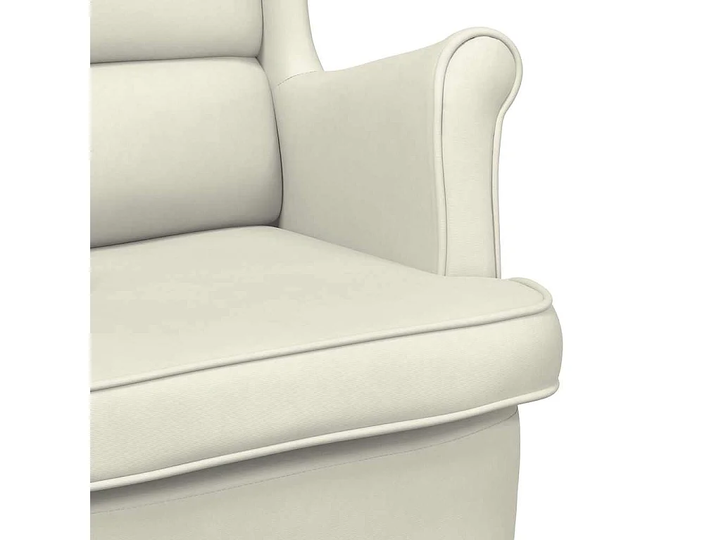 Schommelstoel met oorleuning crèmekleurig fluweel massief hout