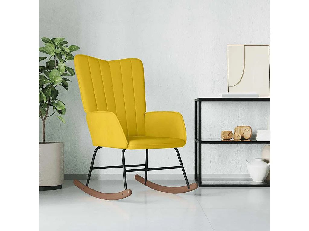Cadeira de baloiço veludo amarelo mostarda