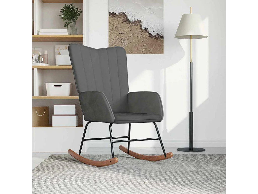 Cadeira de baloiço veludo cinzento-escuro