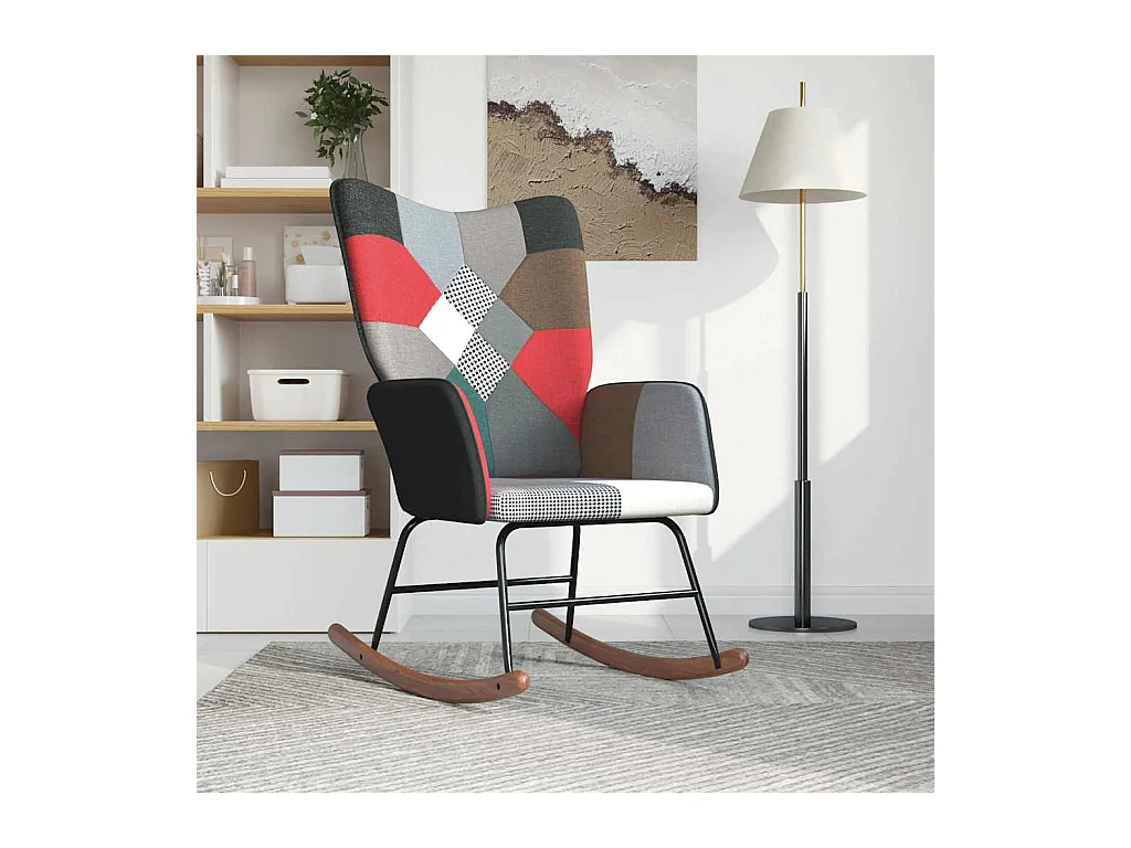 Silla mecedora de tela patchwork