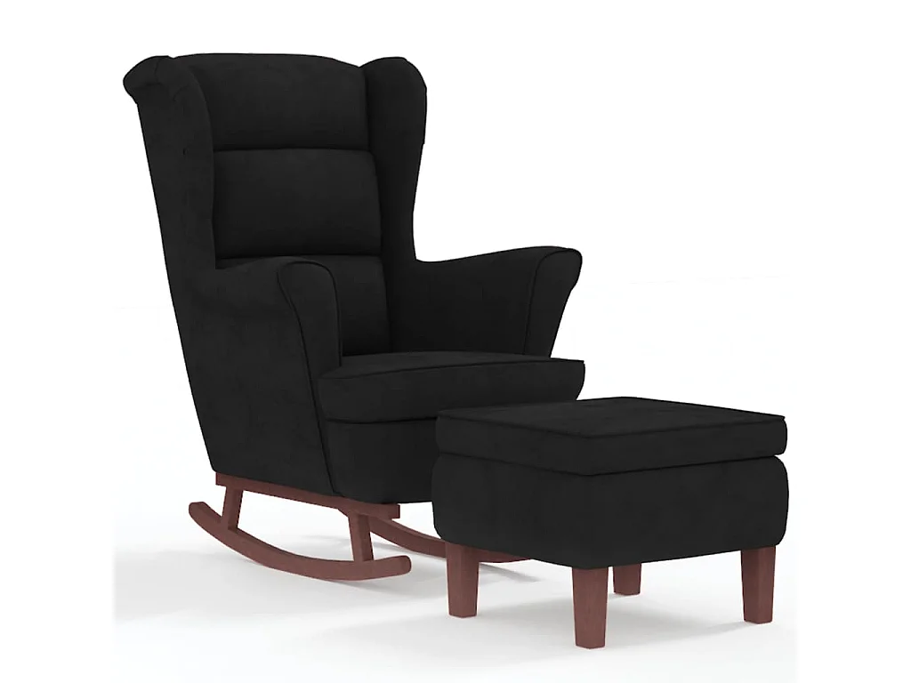 Fauteuil à bascule à oreilles en velours noir bois massif
