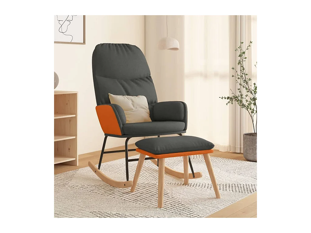 Chaise à bascule avec repose-pied Gris foncé Tissu