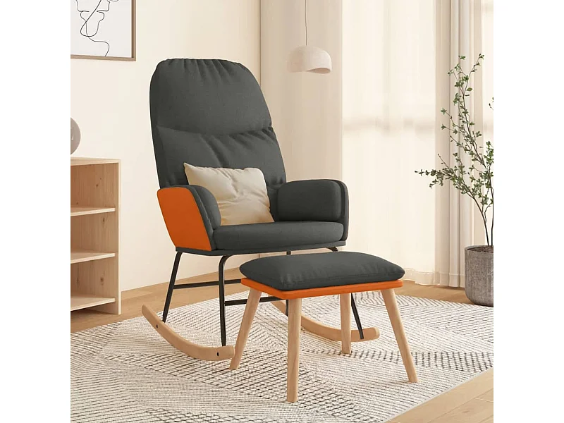 Chaise à bascule avec repose-pied Gris foncé Tissu