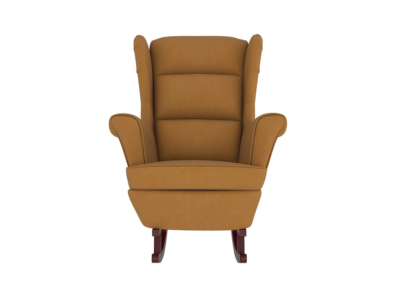 Fauteuil à bascule à oreilles en velours marron bois massif