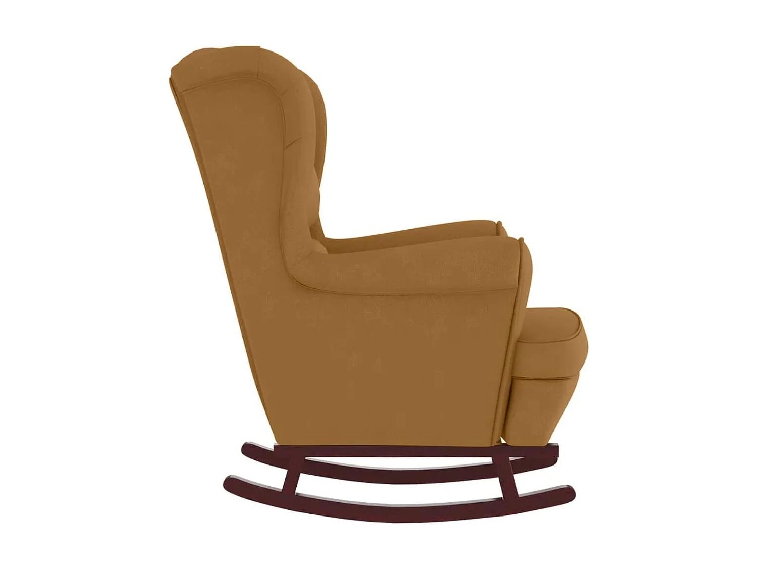 Fauteuil à bascule à oreilles en velours marron bois massif